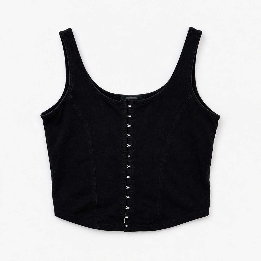Ambiance Womens Black Hook Eye Corset Crop Tank Top Size L Y2K